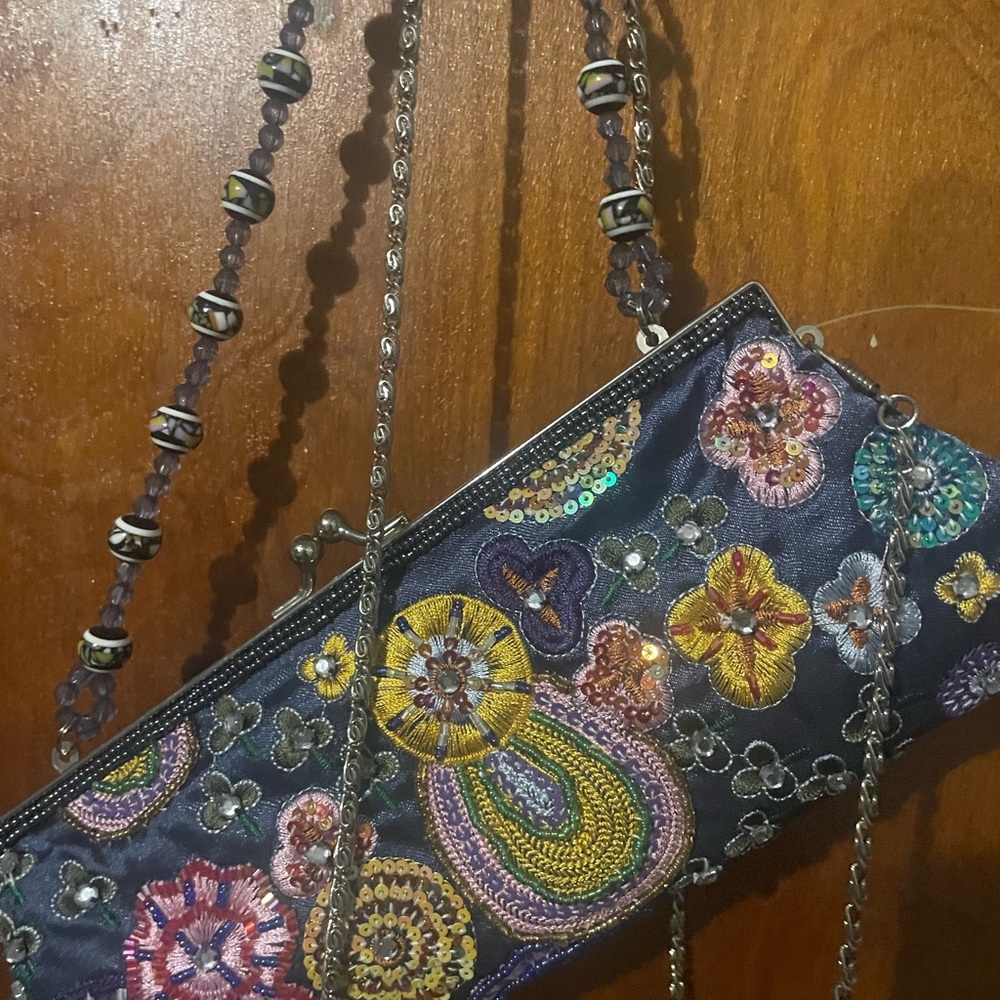 Embroidered(sequined and beaded) Floral Clutch Bag